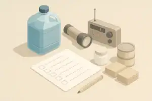 Tabletop layout of simple home preparedness essentials