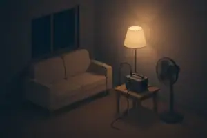 Calm living room using backup power during home blackout