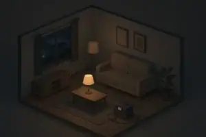 Isometric living room using backup power during blackout