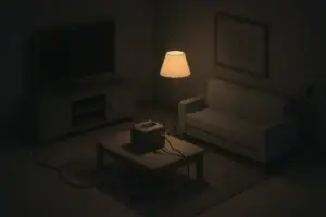Living room scene using small backup power during blackout
