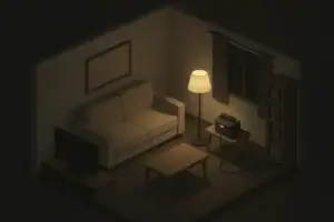 Calm living room using small backup power station during outage