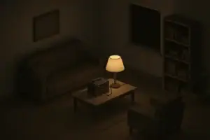 Isometric living room using backup power during blackout