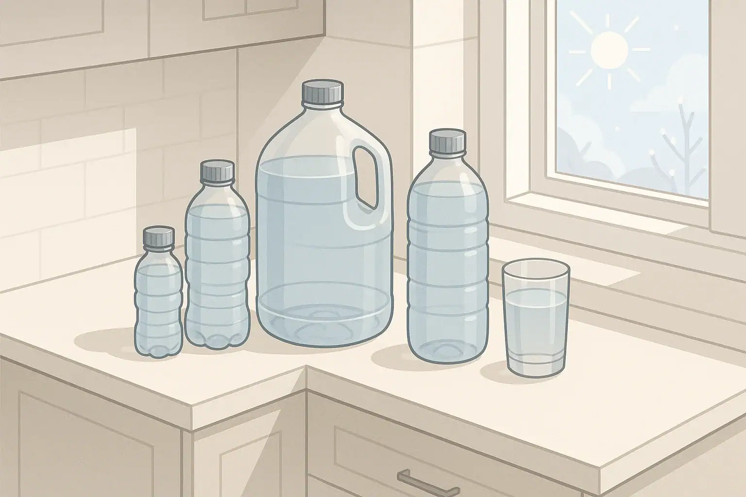 Kitchen corner with various home water storage containers