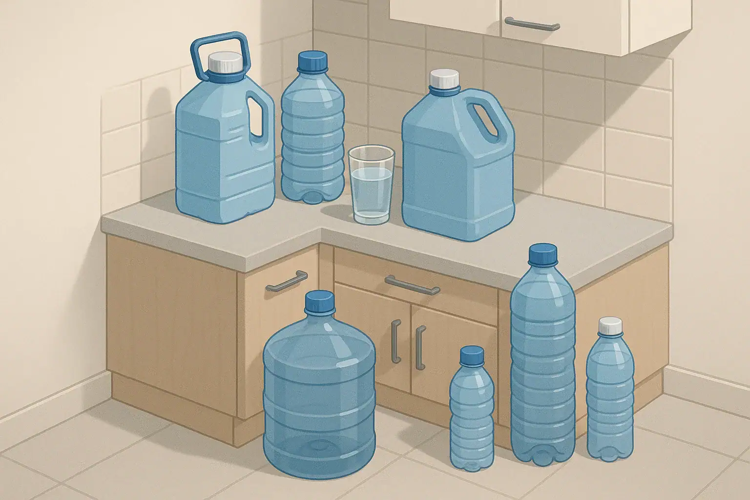 Kitchen corner with various water storage containers