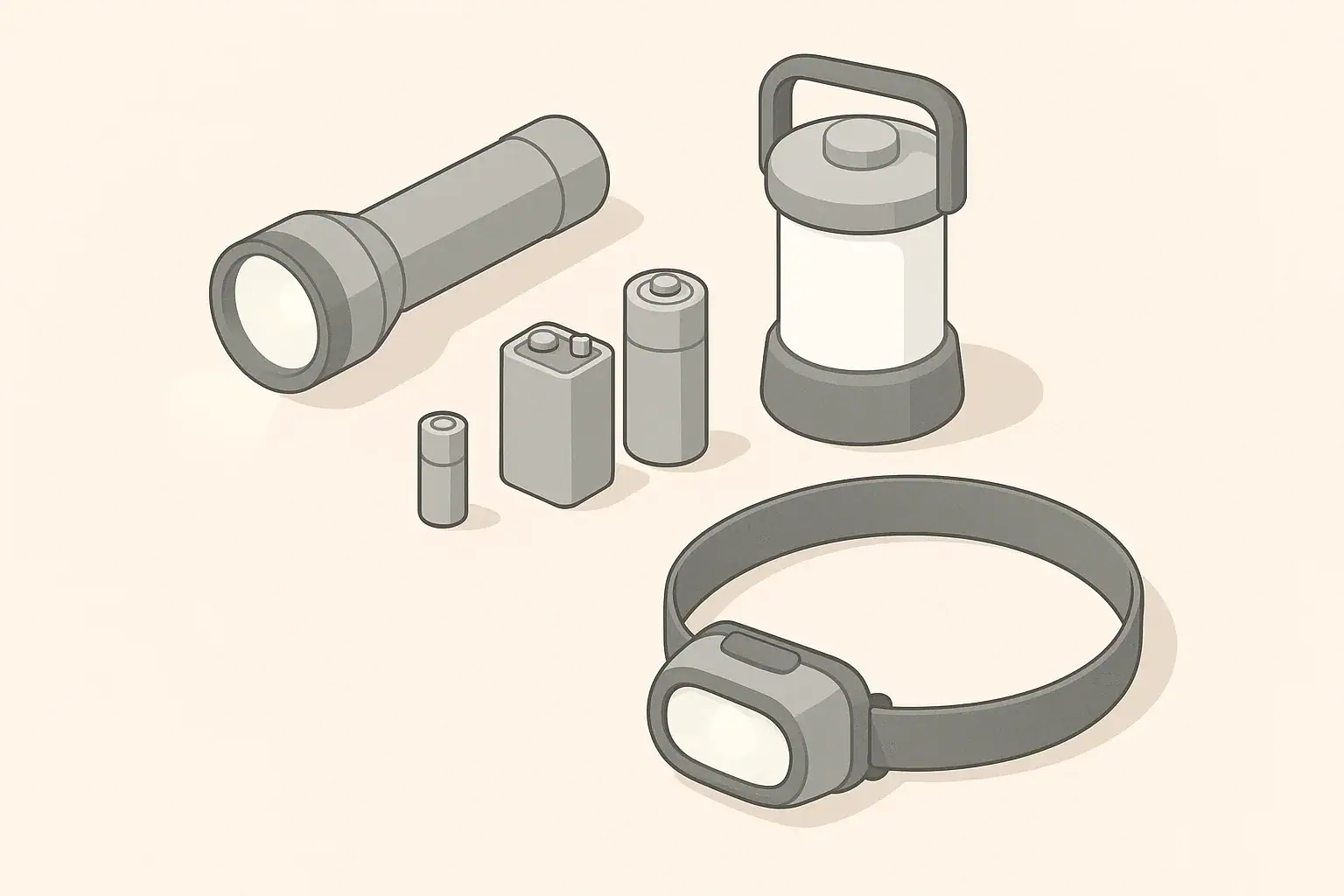 Apartment emergency lighting kit with lantern flashlight and batteries