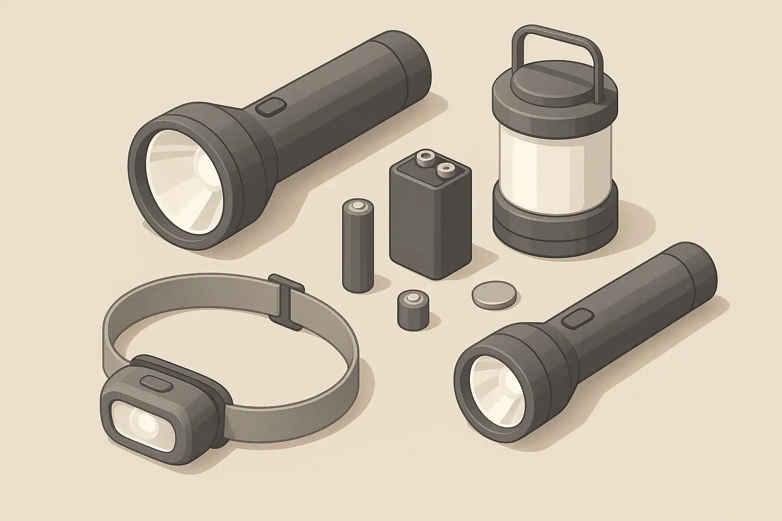 Organized emergency lighting kit with flashlights and batteries