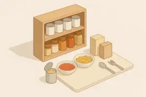 Isometric pantry with kid friendly emergency meal supplies