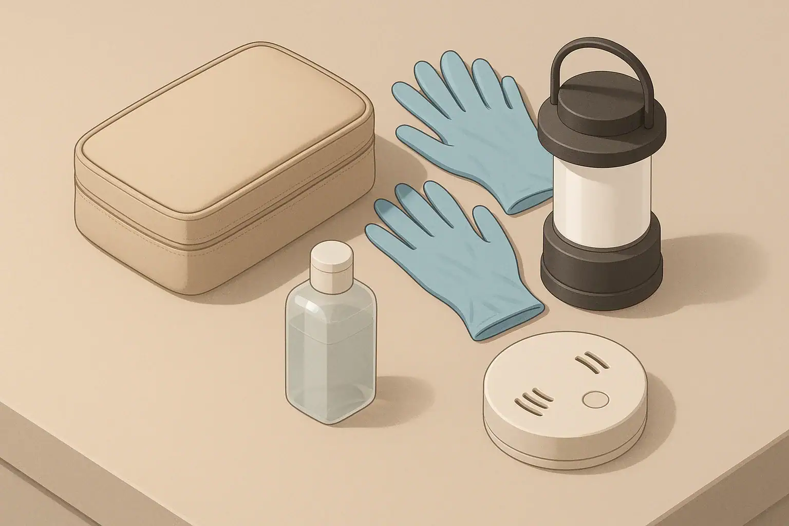 Organized home safety kit with hygiene and lighting essentials