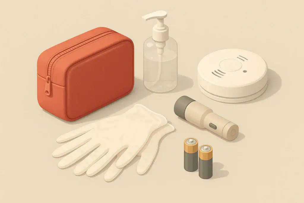 Home safety kit with basic supplies for emergencies