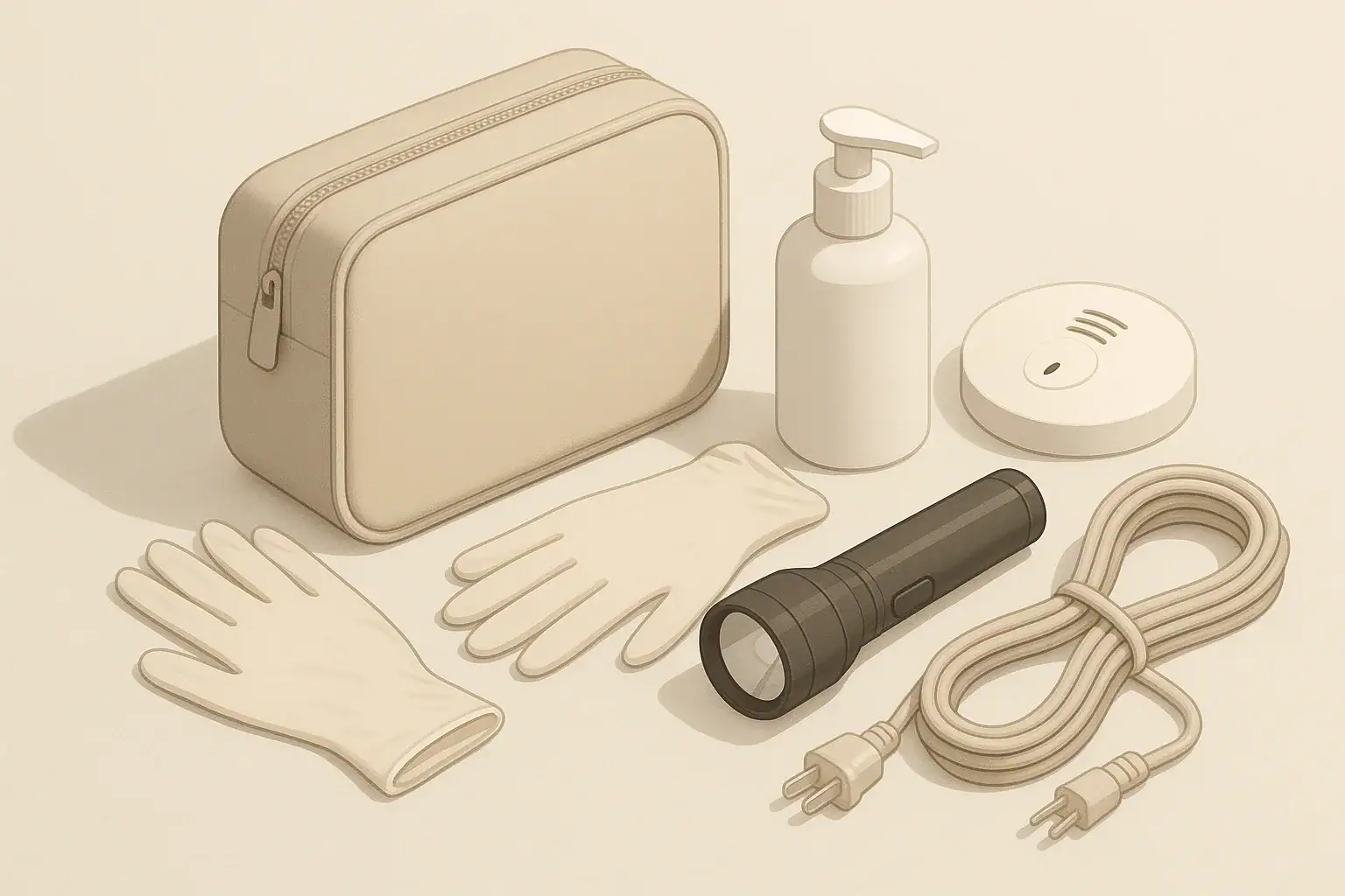 Isometric home safety kit with cords and detectors