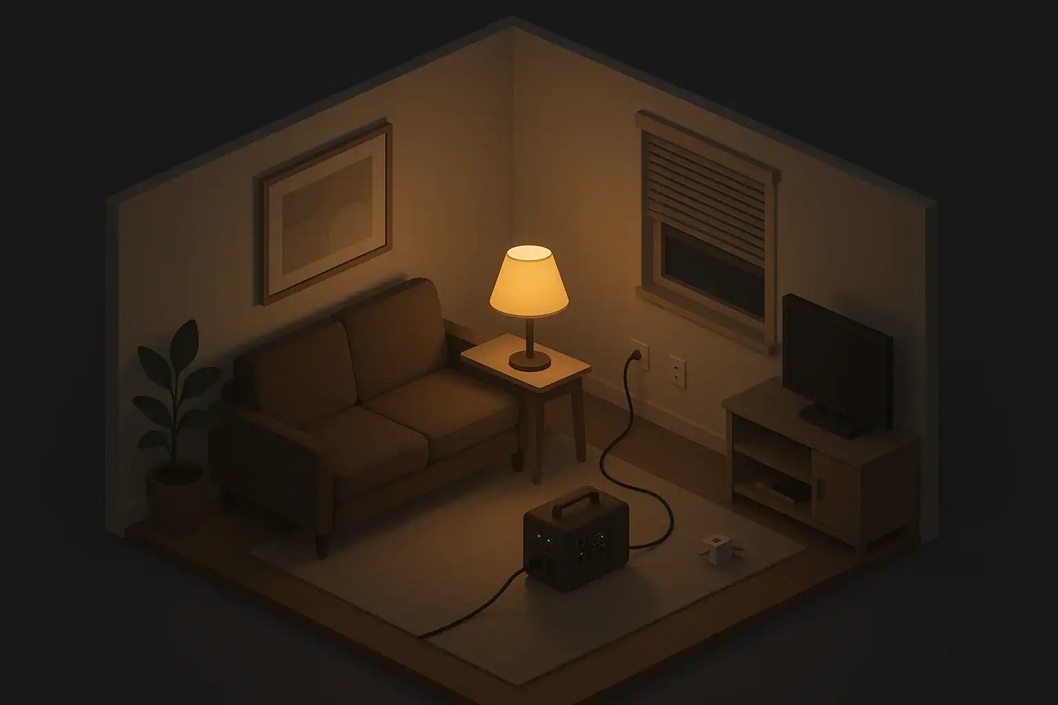 Calm living room using a small backup power station