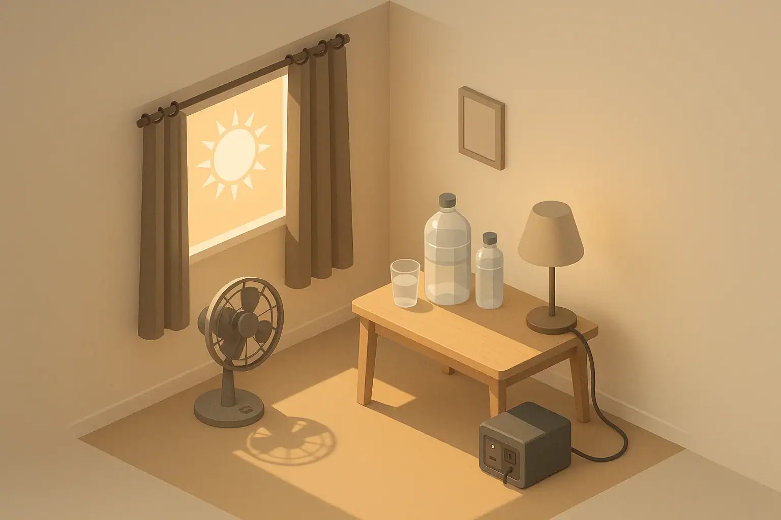 Isometric illustration of a home prepared for a heatwave