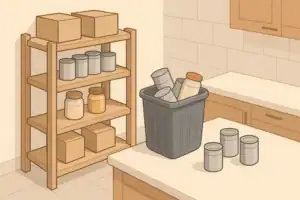 Person sorting pantry food after home power outage