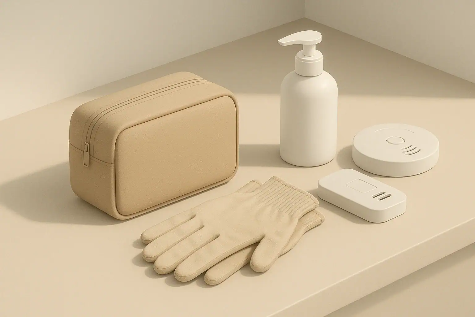 Home safety kit with detectors gloves and sanitizer