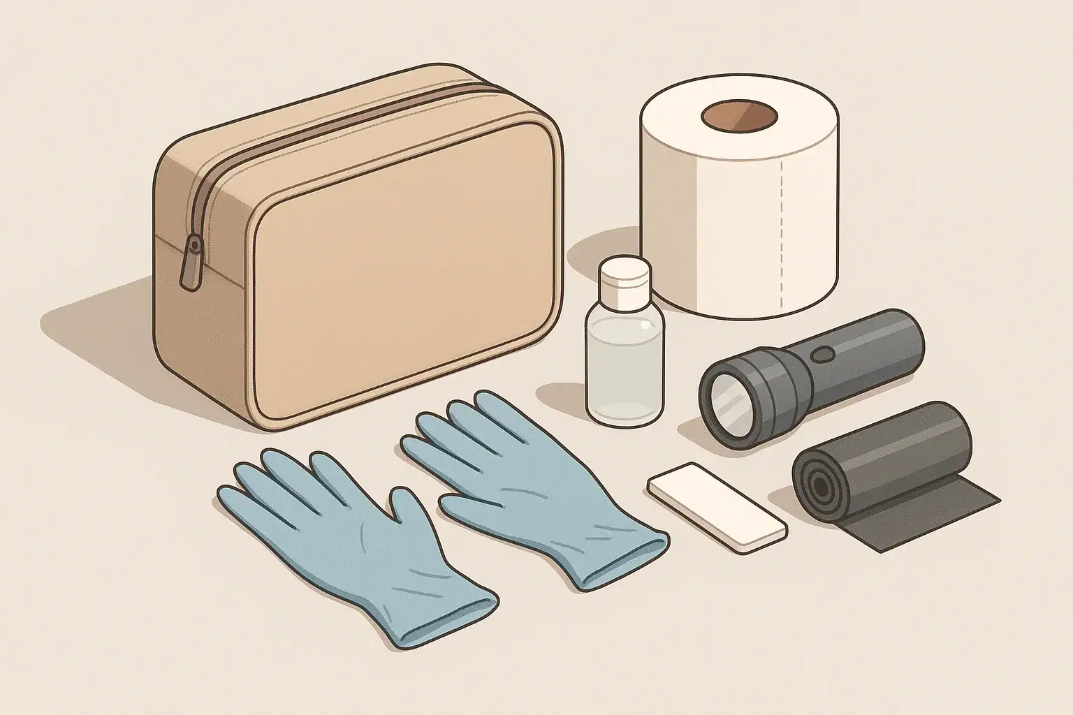 Neatly arranged home emergency hygiene and safety supplies