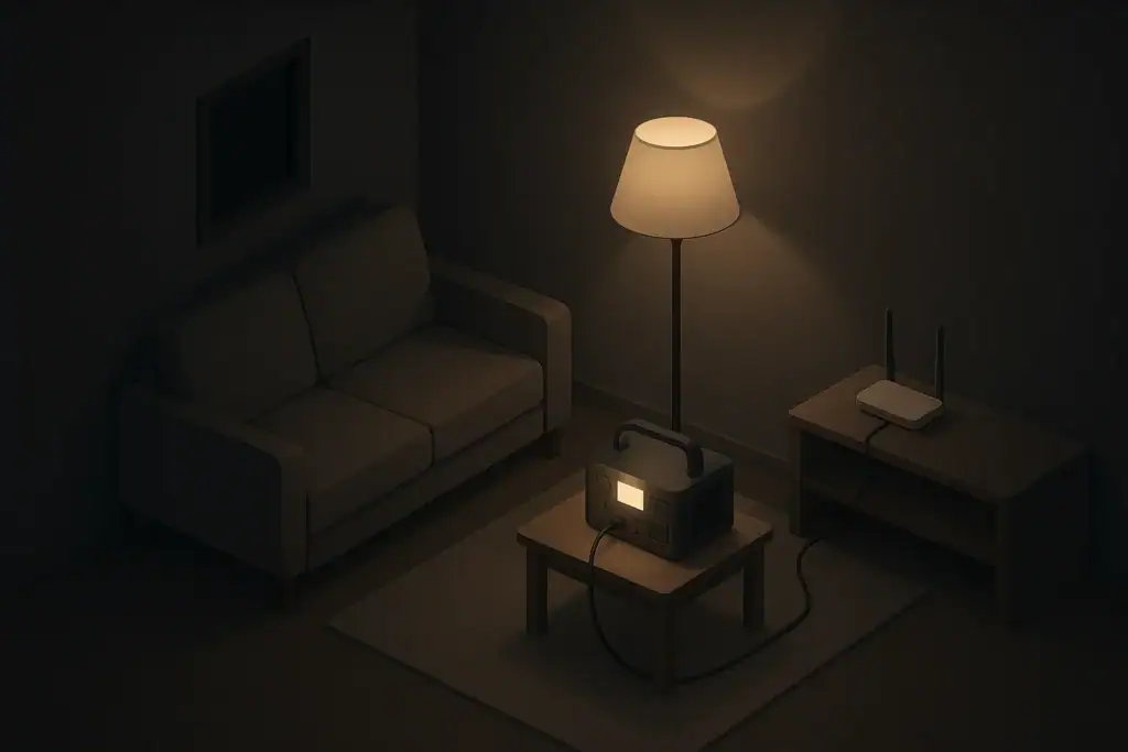 Living room backup power station keeping light and wifi on