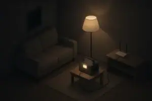 Living room backup power station keeping light and wifi on