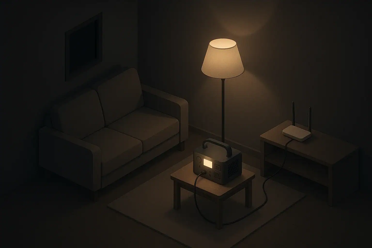 Living room backup power station keeping light and wifi on