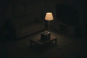 Calm living room scene with backup power during blackout