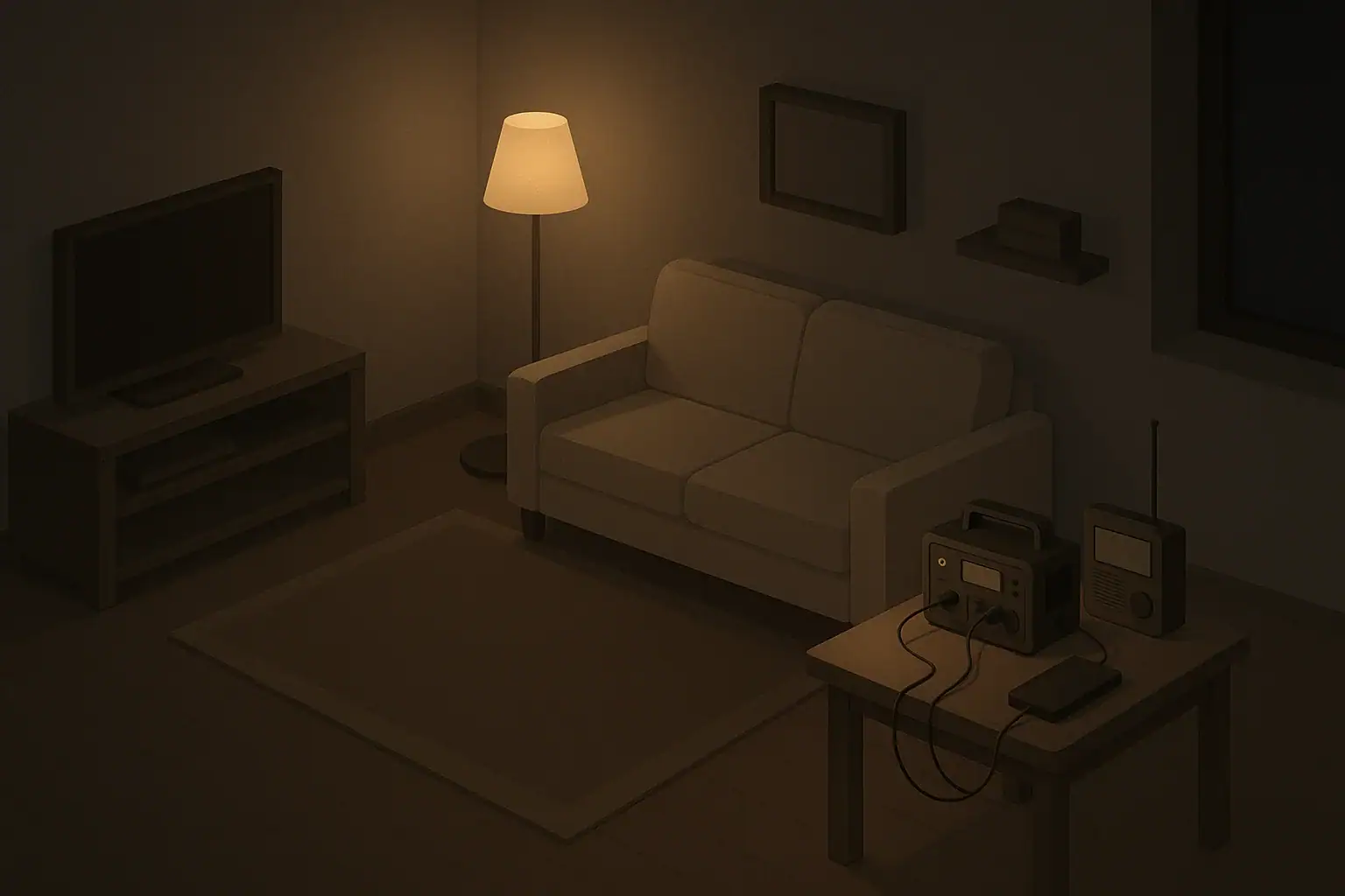 Family living room with shared backup charging station