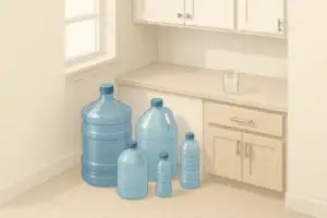 Kitchen corner with organized home water storage containers