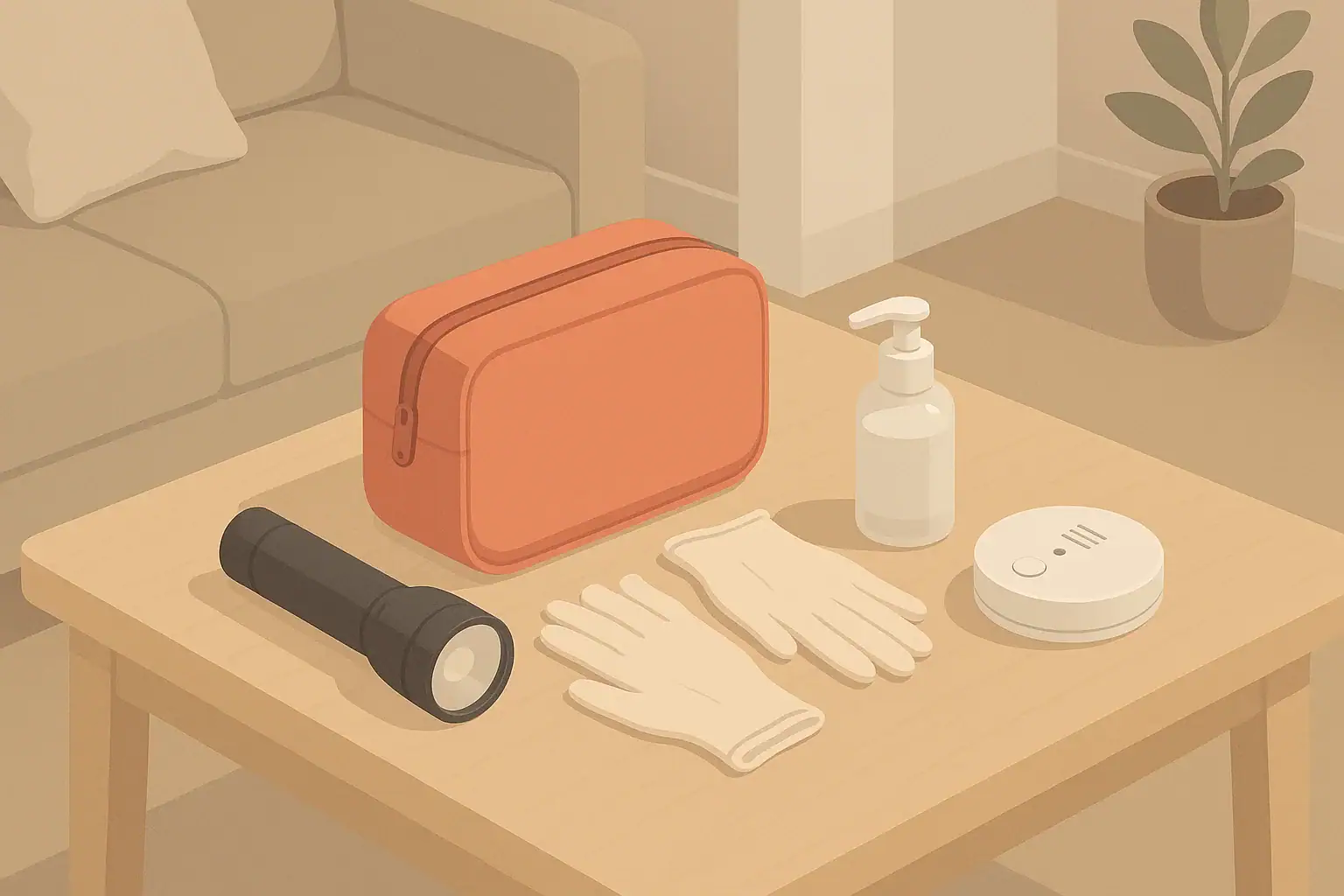 Tidy home safety kit with flashlight and detector