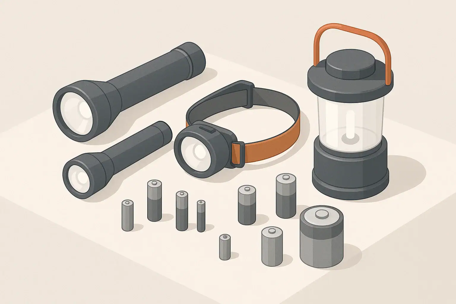 Isometric illustration of home lighting and battery essentials