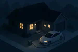 Electric vehicle supplying backup power to a house during outage