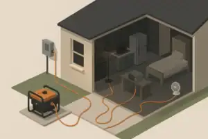 Home using generator with transfer switch and safe extension cords