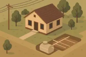 House with septic tank and drain field during a power outage