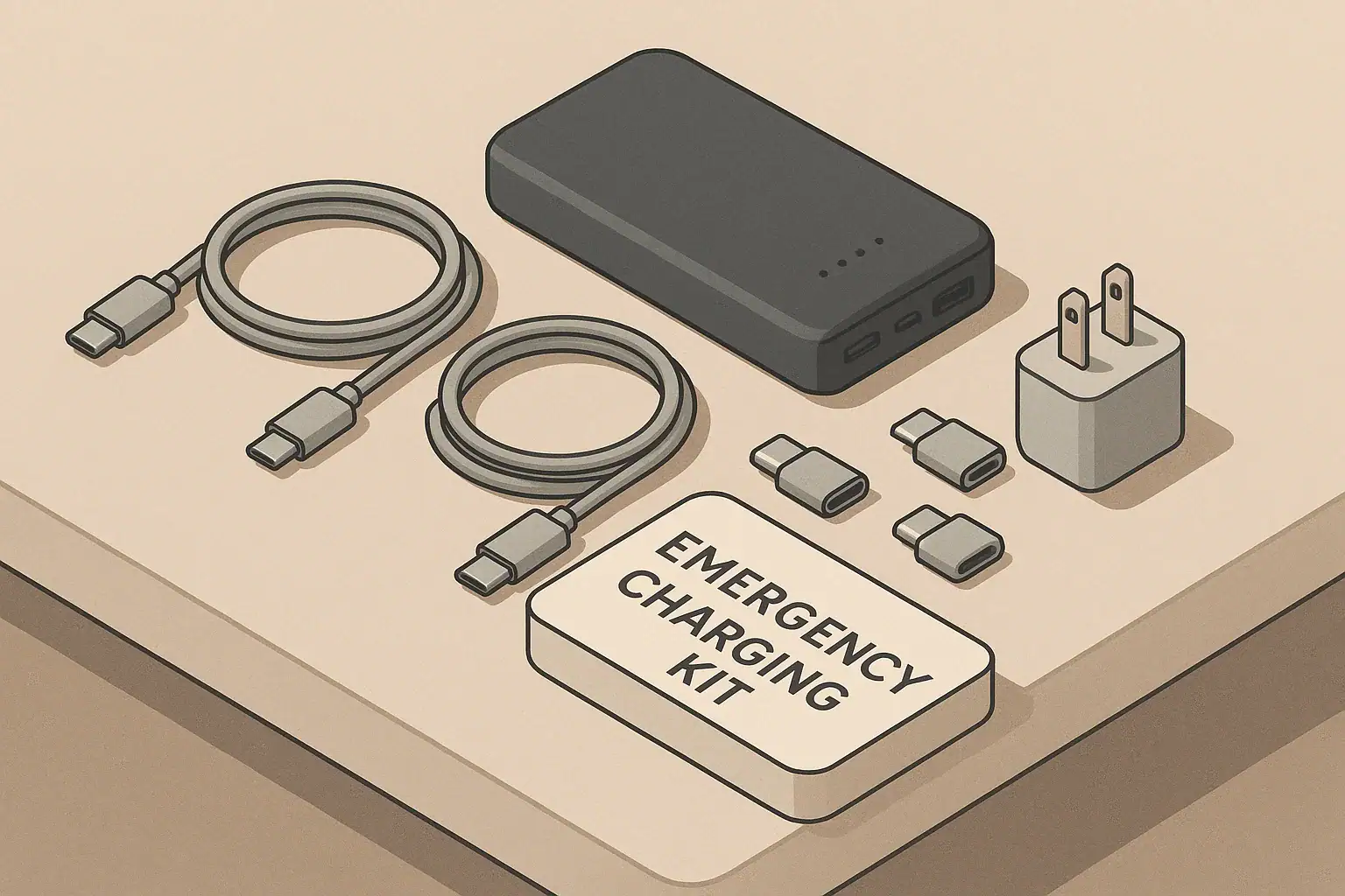 organized usb c emergency charging kit with cables and adapters