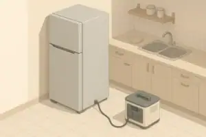 Refrigerator connected to a compact home backup power source