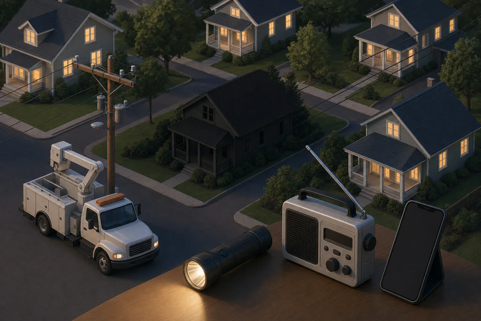 Home and neighborhood experiencing a local power outage