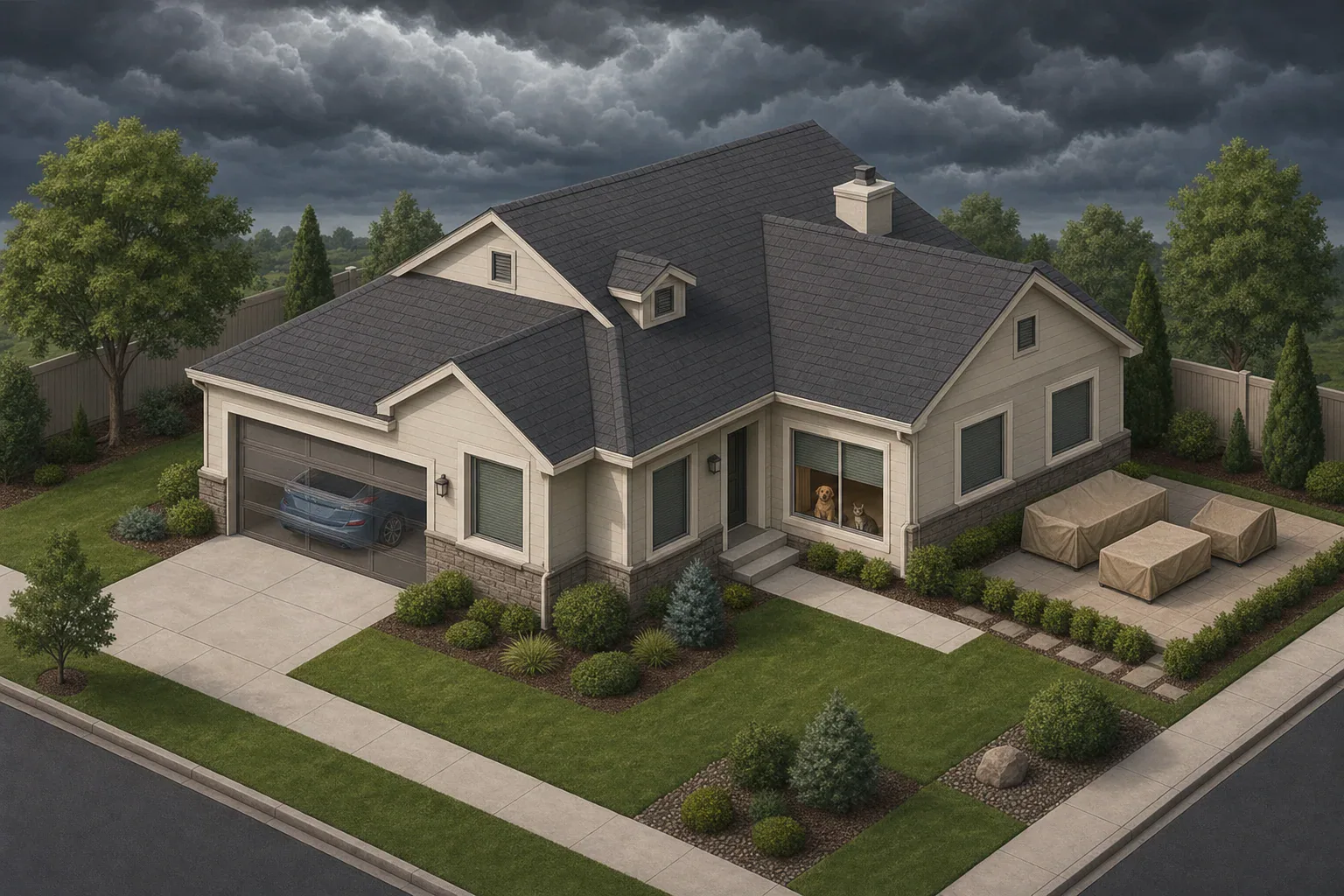 Home, car, and patio secured before a hailstorm