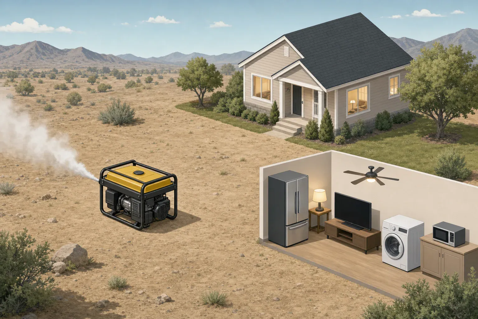 Portable generator safely separated from a home and appliances